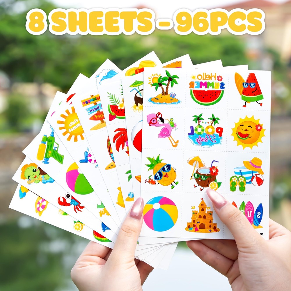 96 PCS Hello Summer Beach Pool Hawaiian Pre-Cut Temporary Medium, Multiple