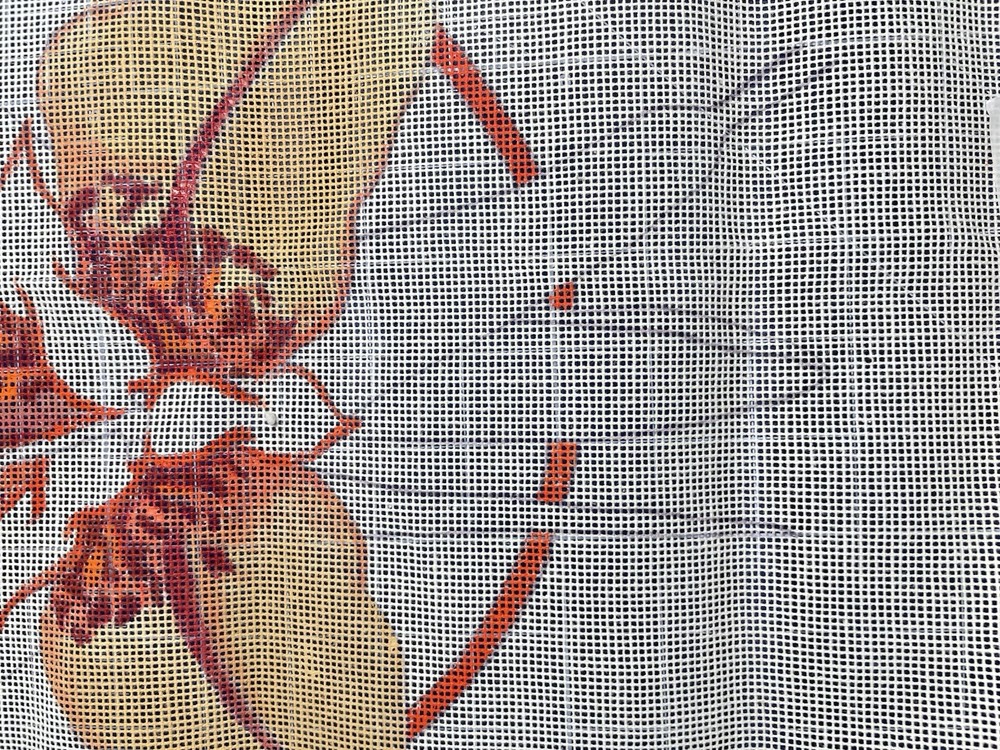 Needlepoint Canvas FLOWERS & LEAVES Hand-Painted