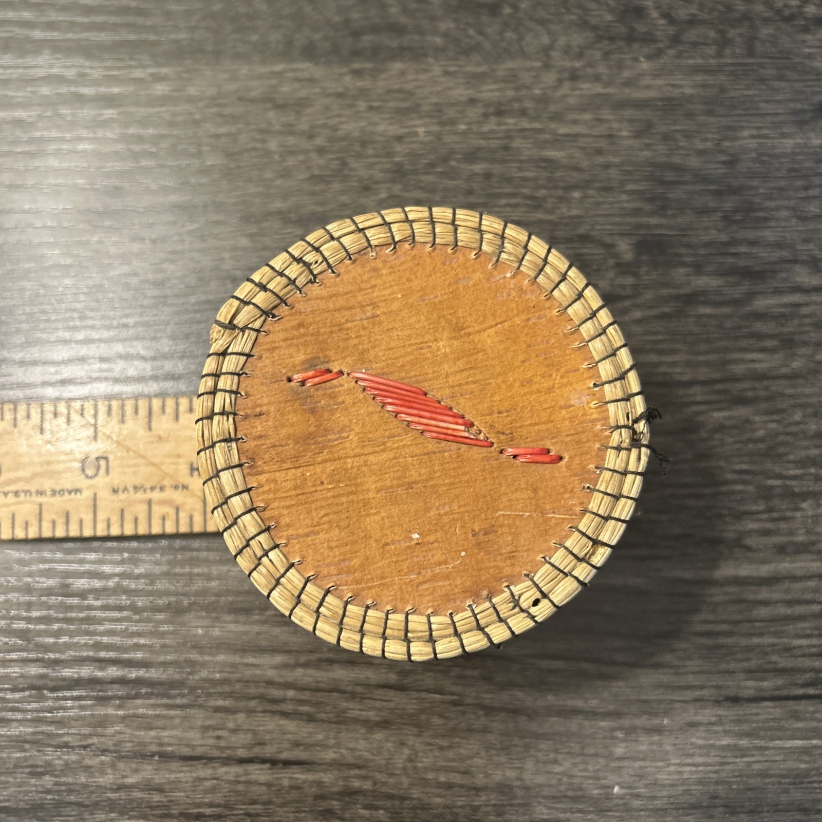 Vintage Native american Porcupine Quill Birch Bark Sweetgrass Basket