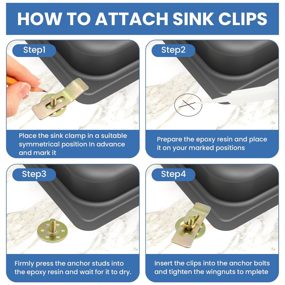 Undermount Sink Clips Brackets Countertop Secure Support Gold 8 PCS Brackets