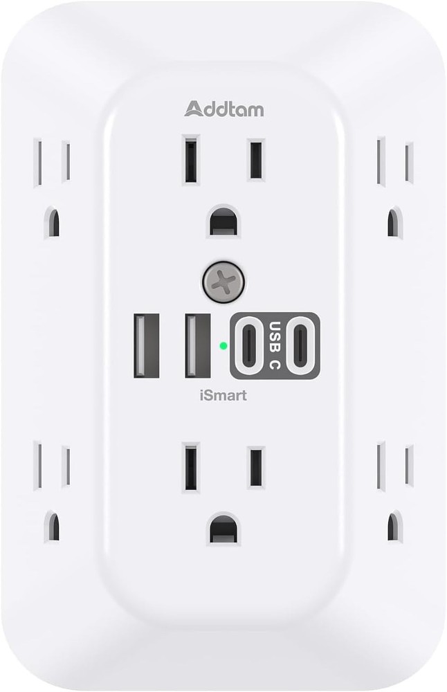 Versatile 10-Port Surge Protector with Wide-Spaced Outlets & Fast USB Charging