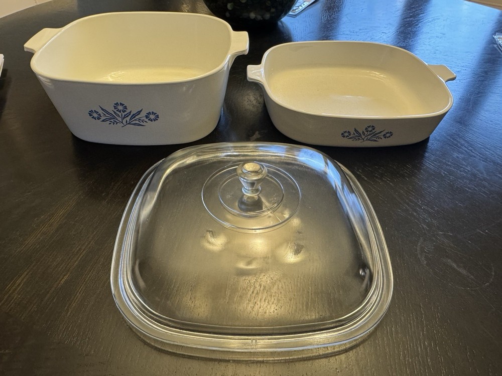 3 Piece CorningWare Cornflower Blue casserole  with lid