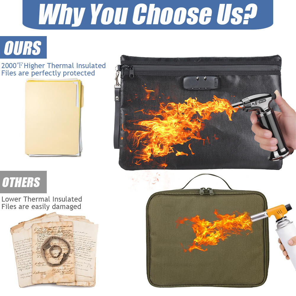 Fireproof Document Money Bag with Lock Waterproof Envelope Safe Pouch Storage