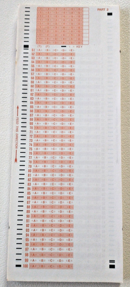 Scantron 2052 Answer Sheets 100 Question A-E True False Lot of 56 Pack Set