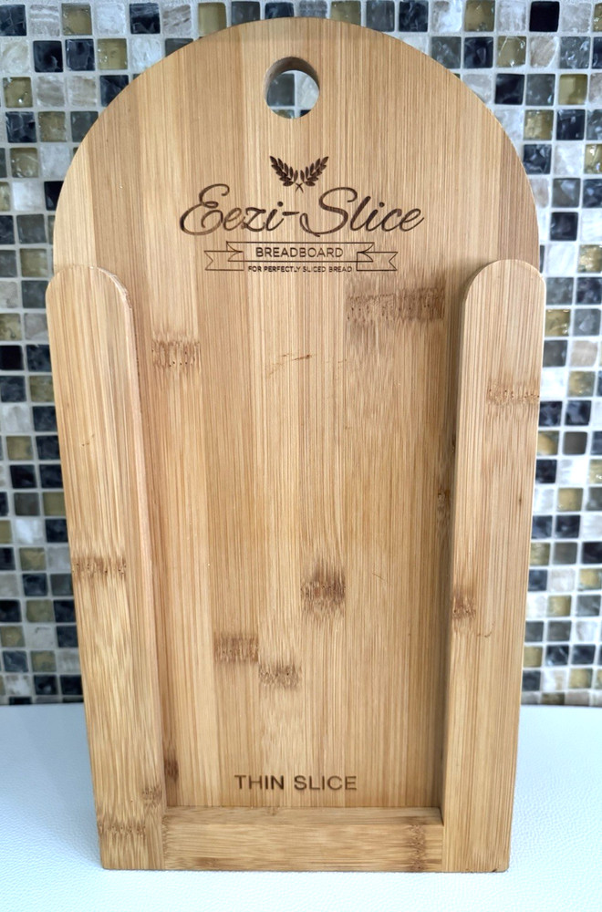 Eezi-Slice Breadboard Bread Slicer, Bamboo, Double Sided Thick/Thin NWT