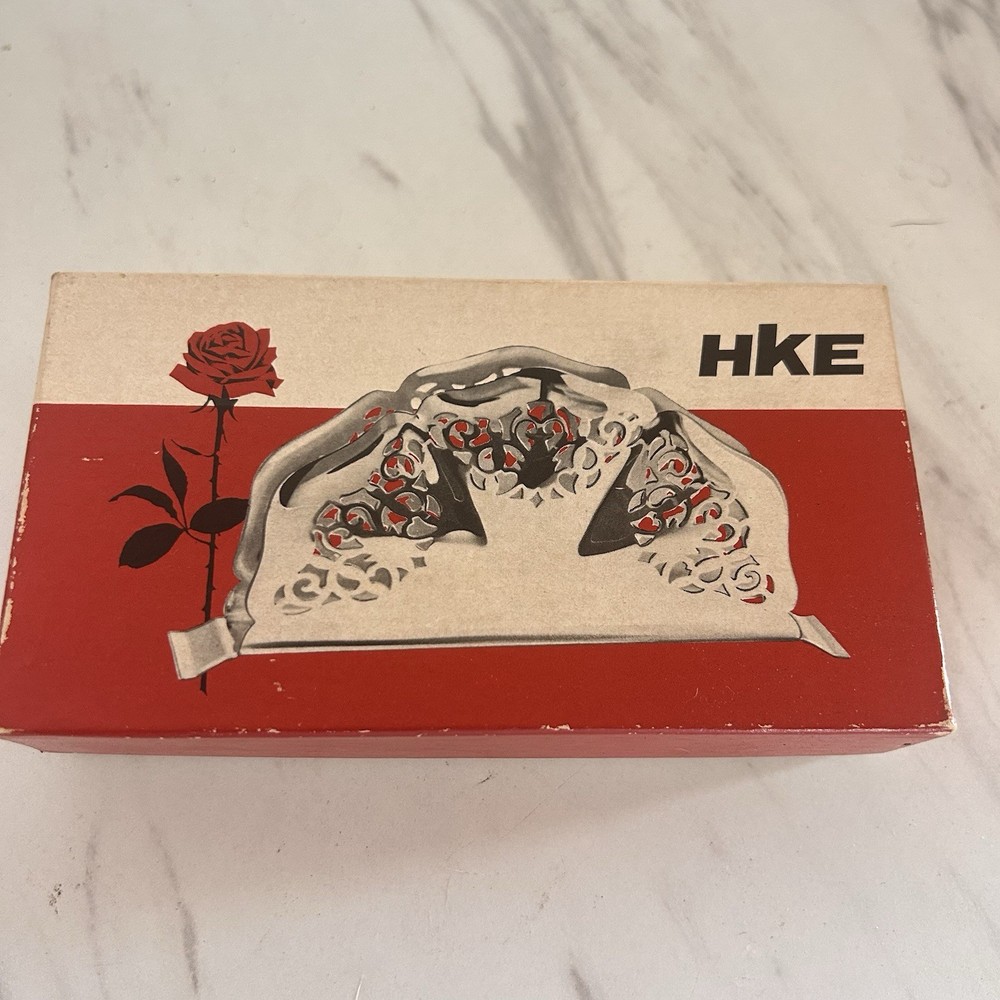 Vintage Silver Plate Napkin Holder Half Fan Shell Germany HKE Art Deco BxA