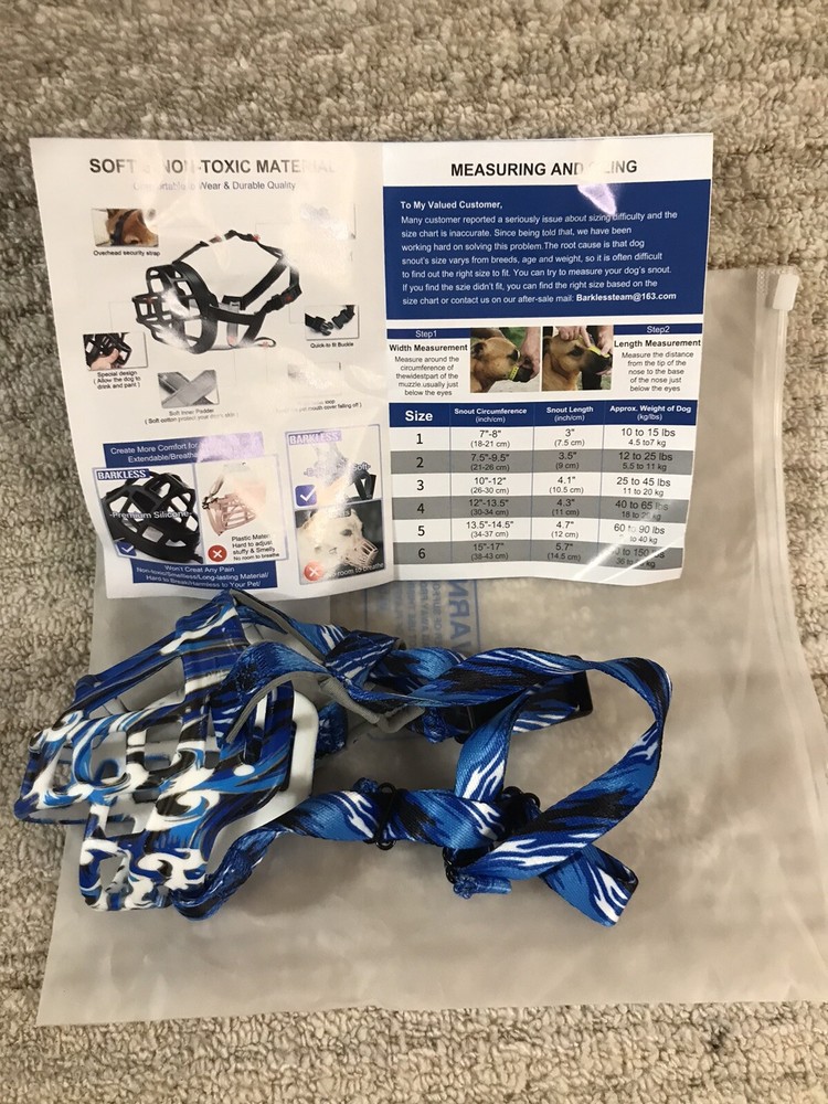 Silicone Basket Dog Muzzle, Small, Size #1, Blue/ Grey/ Black