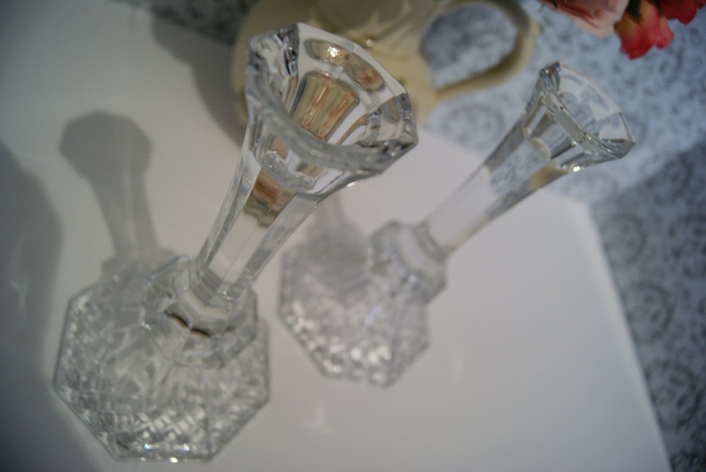 Pair 8" Lenox Crystal Candlesticks Unmarked Candle Holder