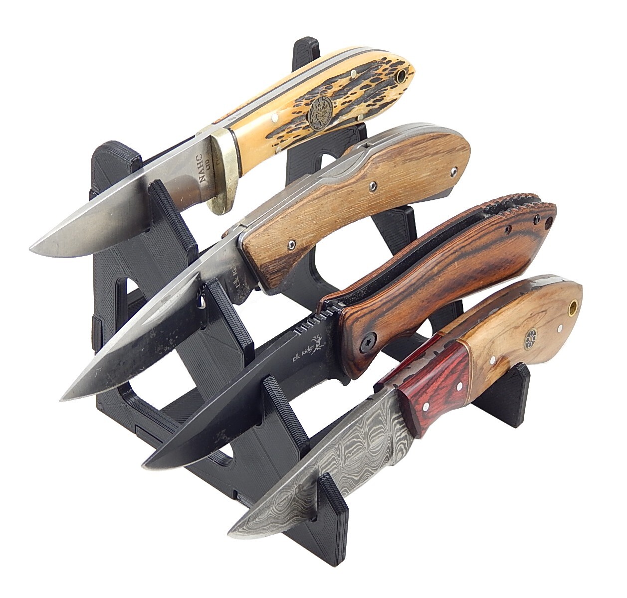 4 Knife Display Stand Rack Holder For Medium To Large Knives Holds Four Blades
