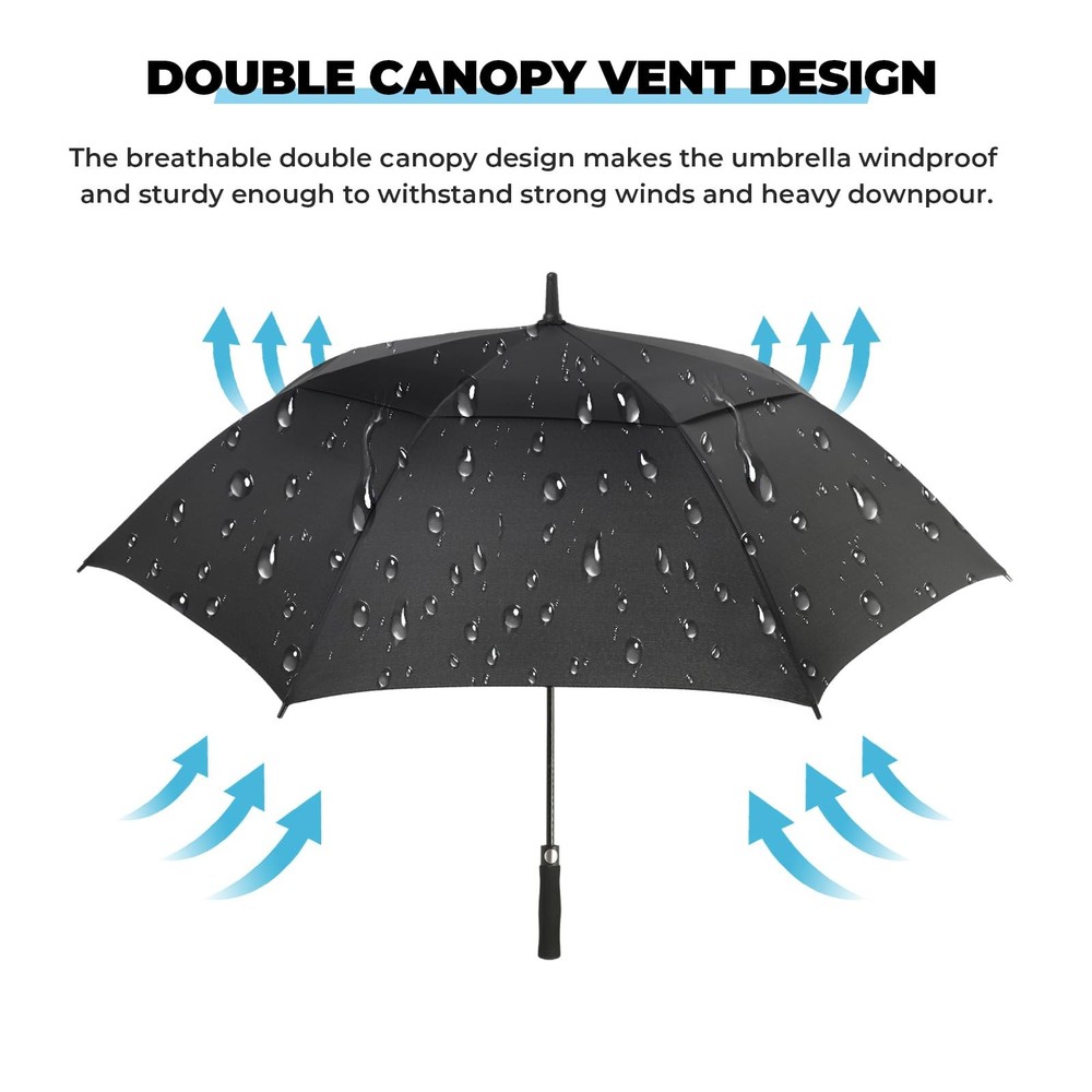 Automatic Open Golf Umbrella, 54/62/68/72 inch Extra Large Oversize Double Ca...