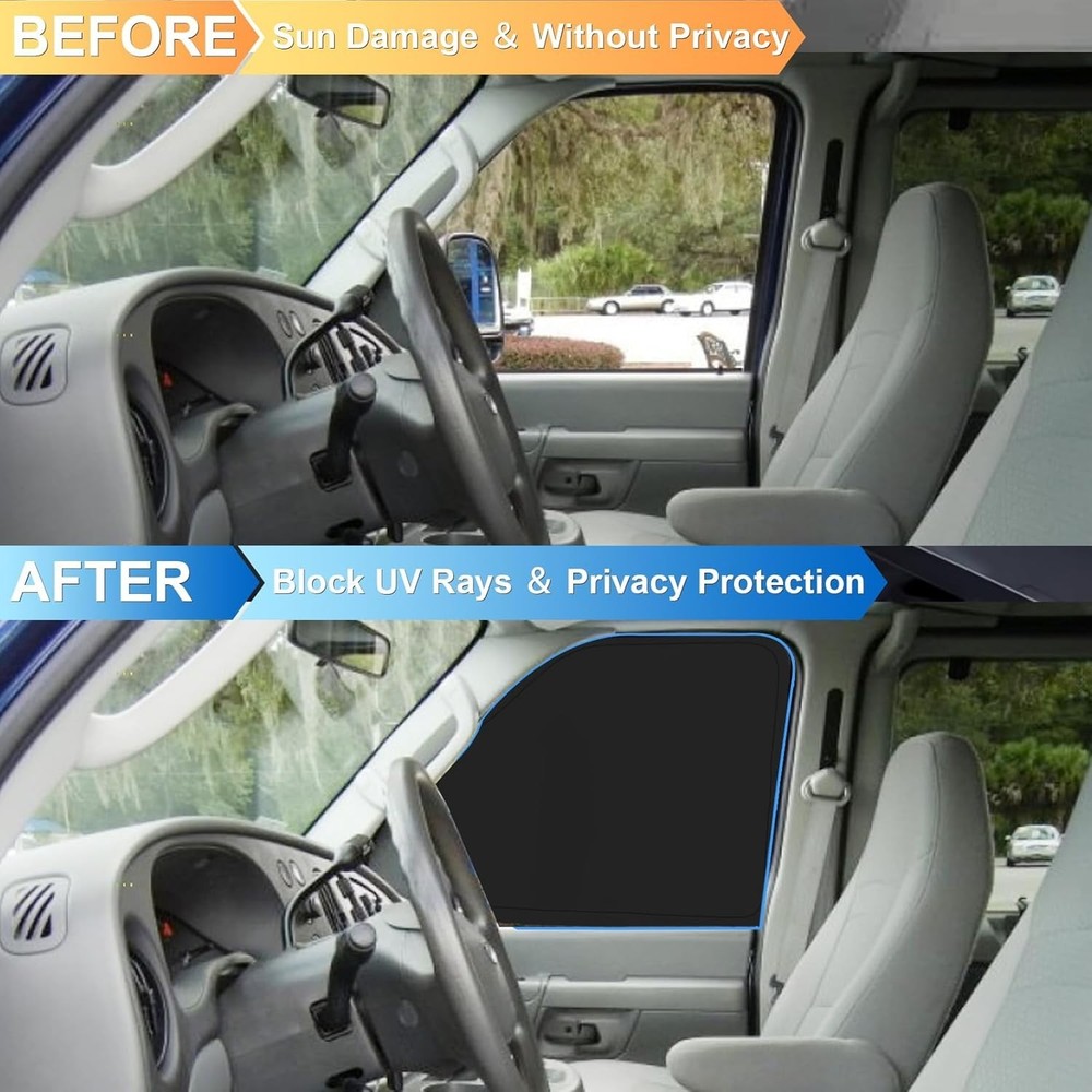 Front Side Window Sun Shade for Silver & Black-Fit Ford E-150 E-250 E-350 E-450