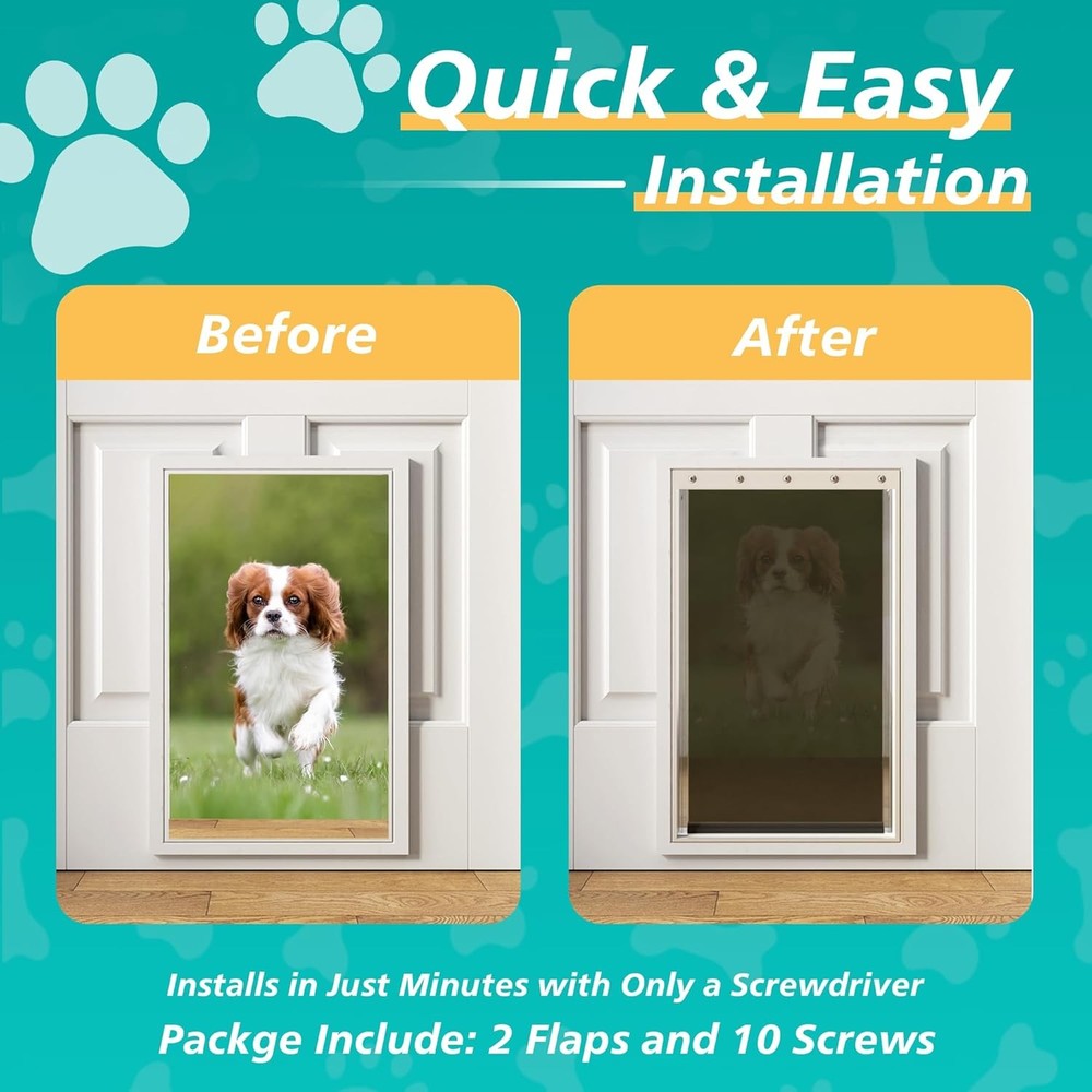 2PACK Large Dog Door Replacement Flaps with Screws - Pet Large, Gray