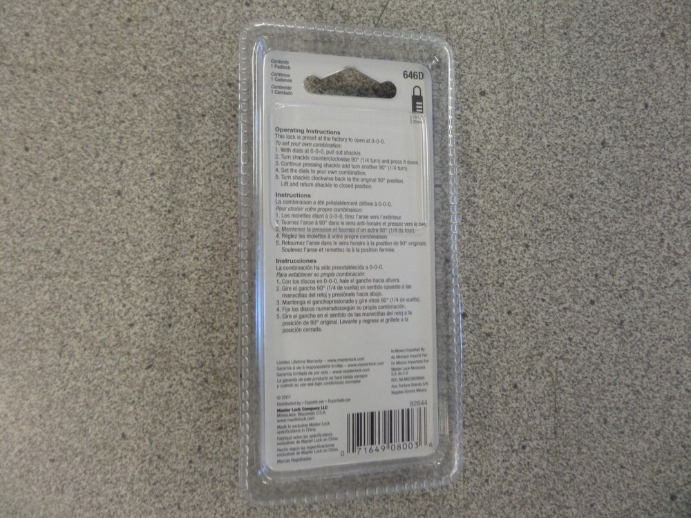 MASTER 646D RESETTABLE 3 NUMBER COMBINATION PADLOCK