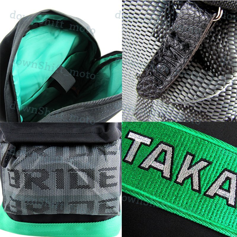 JDM BRIDE RACING BACKPACK WITH GREEN RACING HARNESS ADJUSTABLE SHOULDER STRAPS