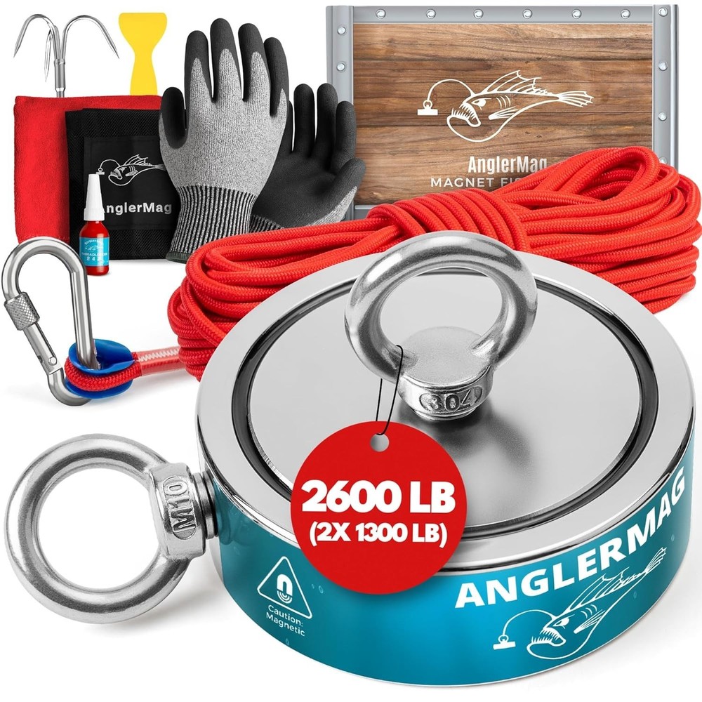 Complete Magnet Fishing Set with 2600 lb Pull Force, Gloves and Grappling Hook