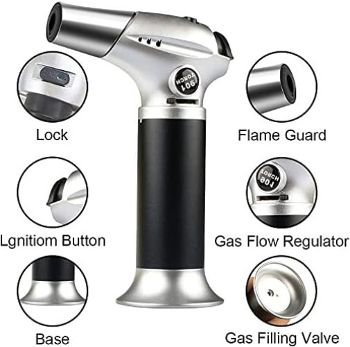 Elegant Refillable Culinary Torch: Adjustable Lock Flame for Perfect Desserts
