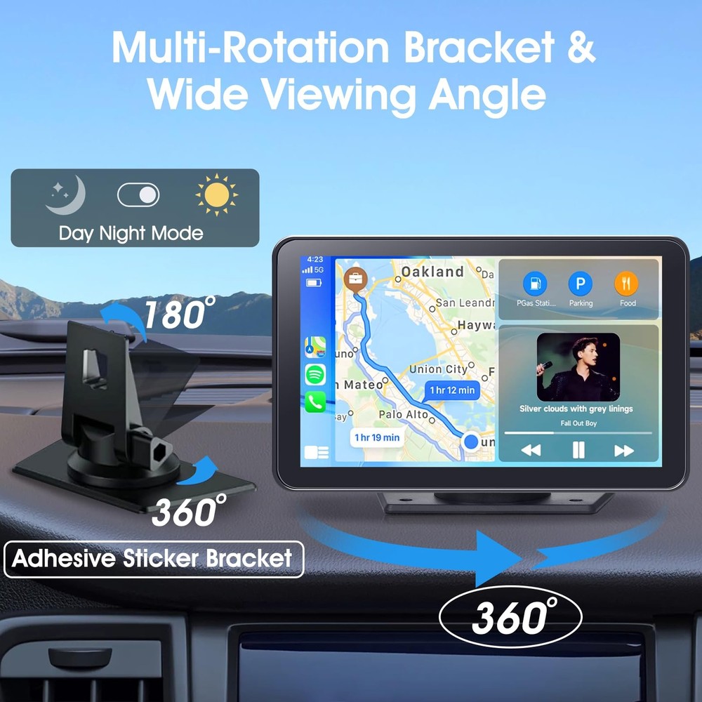 7" HD Wireless CarPlay Screen with Bluetooth Navigation & Backup Camera