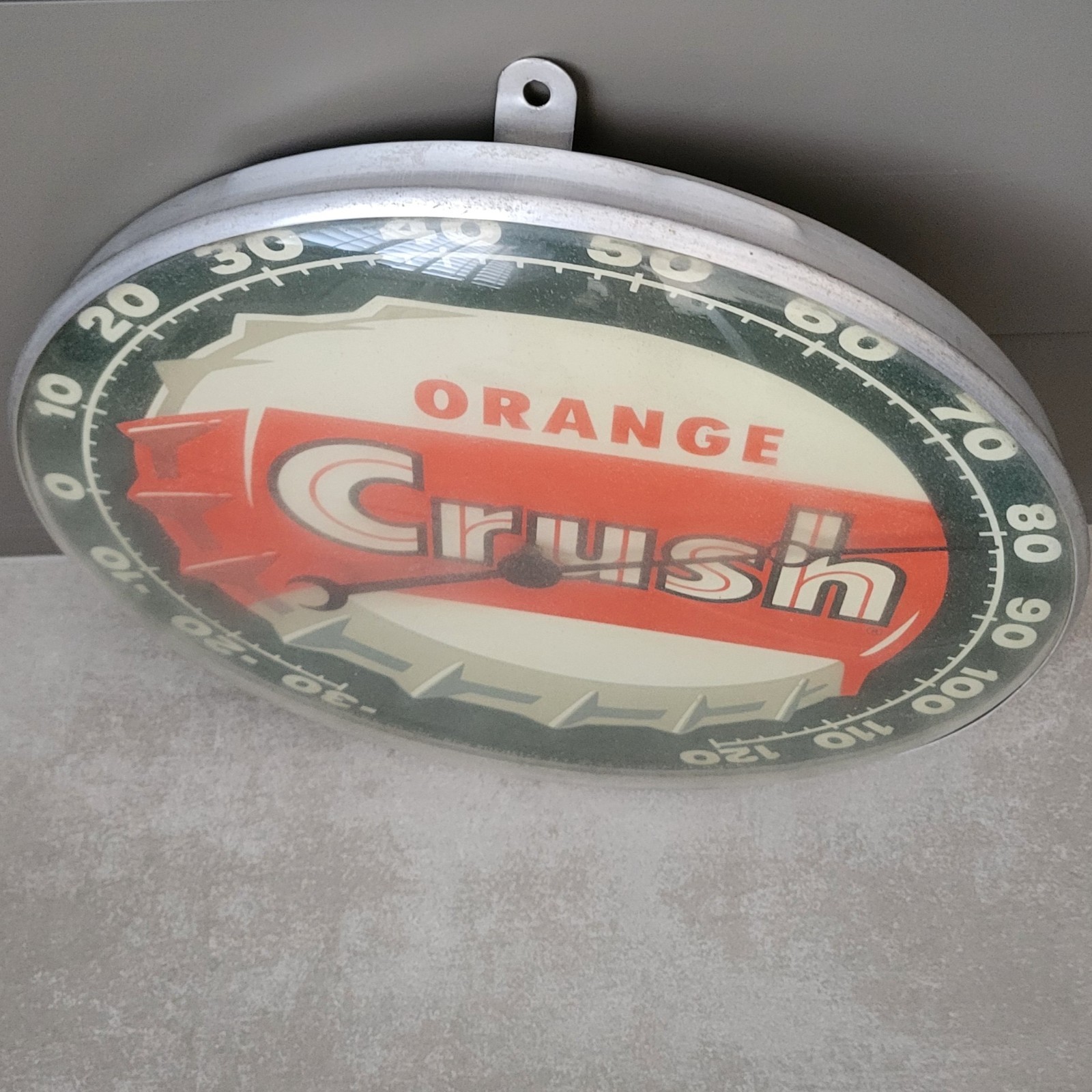 Vintage 58 Orange Crush Thermometer Pam Clock Round Sign Glass Cover Advertising