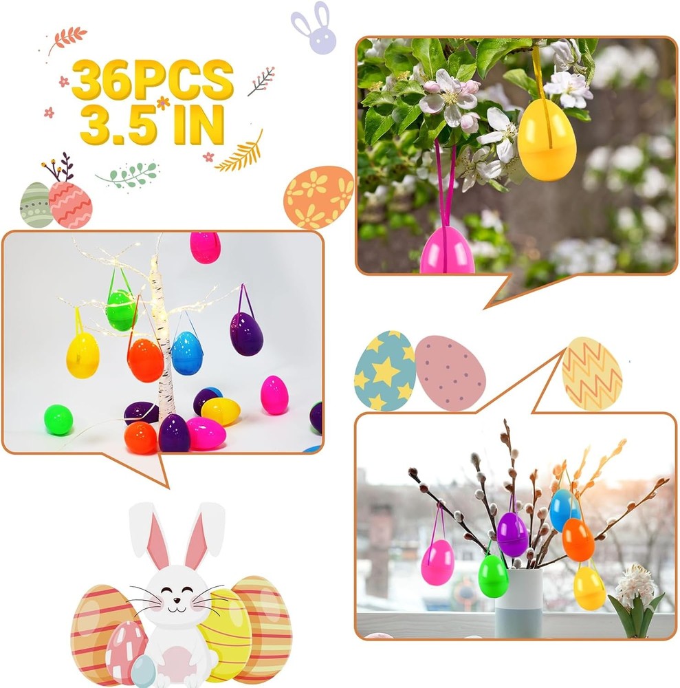 ROSAUI 3.5” Fillable Easter Eggs, 36Pcs Empty Plastic Eggs - Holiday Surprises