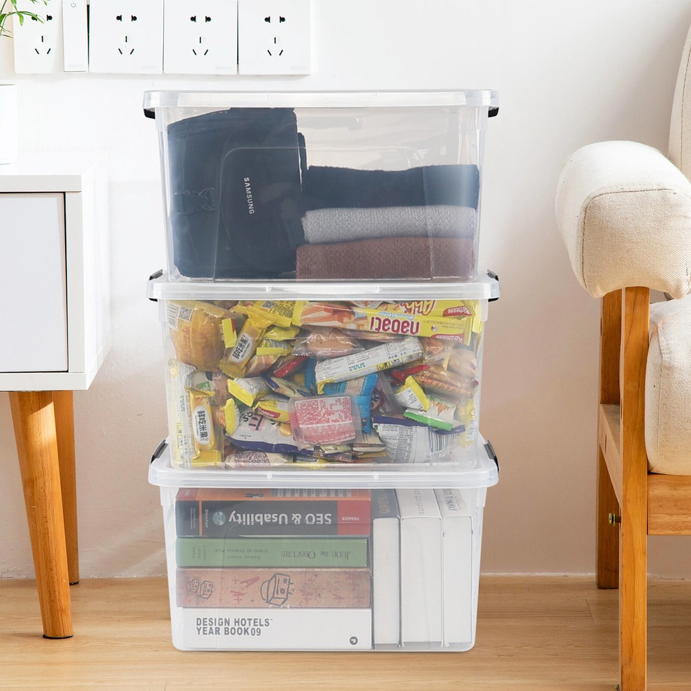 20 Quart Latching Storage Box, Stackable Bin with Latch Lid & Handle, 4/6 Pack