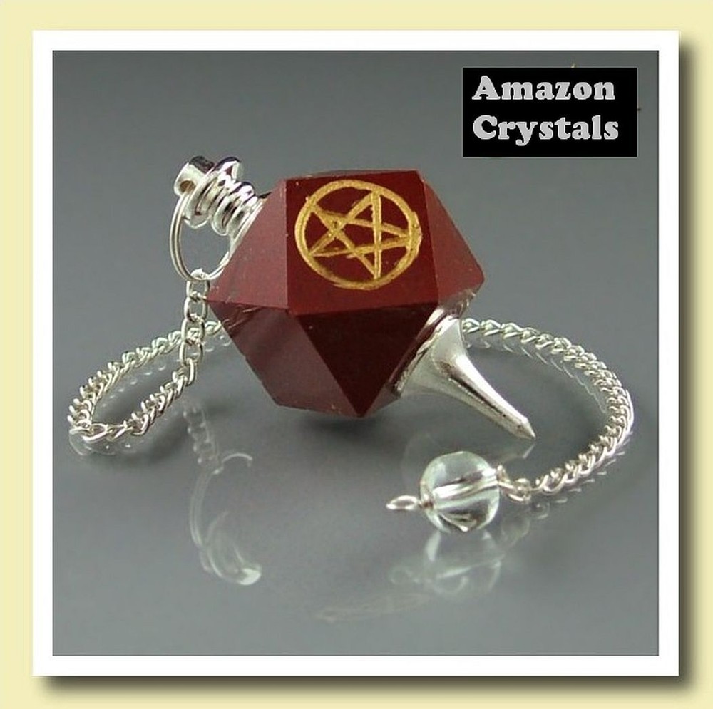 RED JASPER PENTAGRAM DOWSING PENDULUM, GEOMETRIC PENDULUM, WICCAN PENDULUM