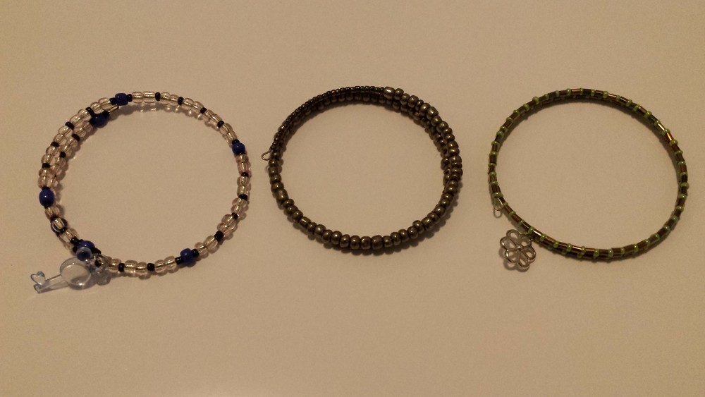 Handmade Bracelets With Memory Wire & Beads (Includes All 3) Different Colors