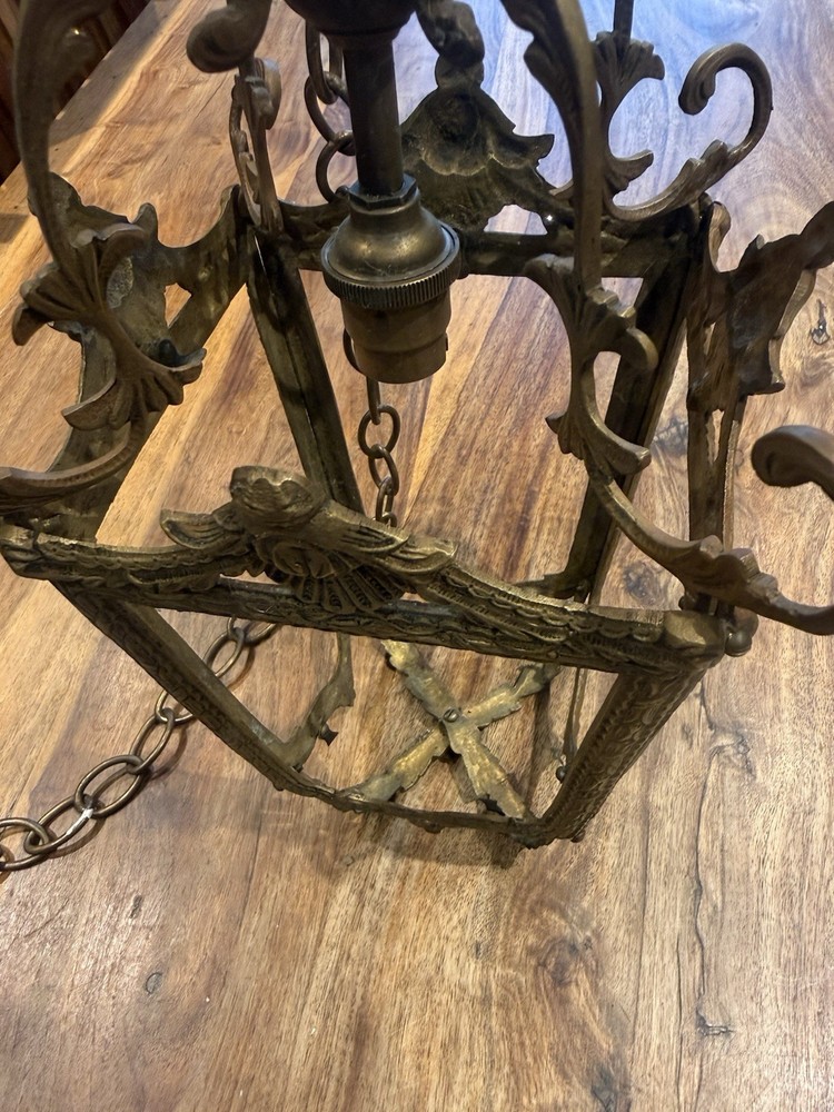 Antique Gilt Bronze Hanging Lantern Ceiling Light