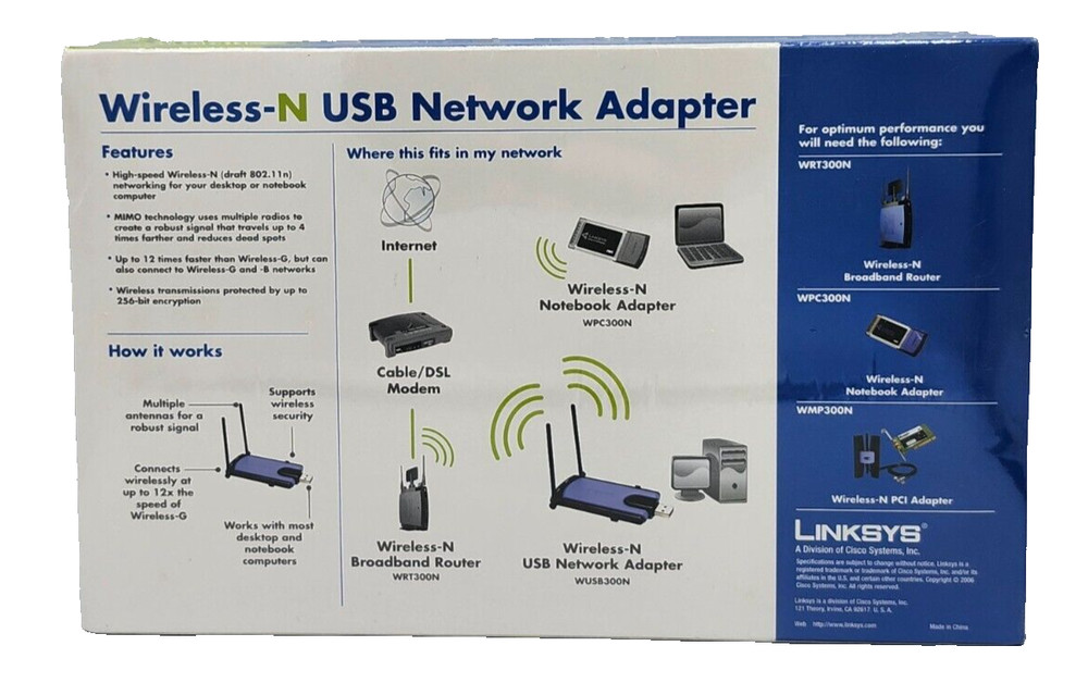 Linksys Wireless-N USB Network Adapter WUSB300N New Sealed
