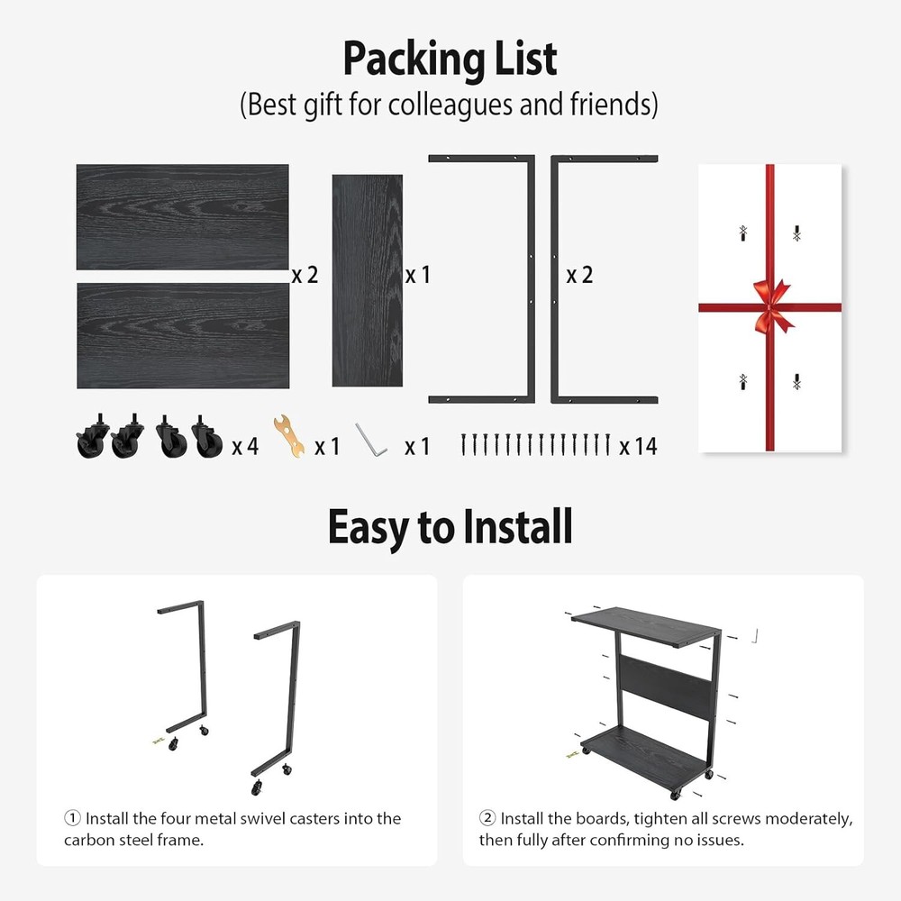 Office Home Mobile Cart for Books, Printer, Computer CPU Organizing - Black Colo