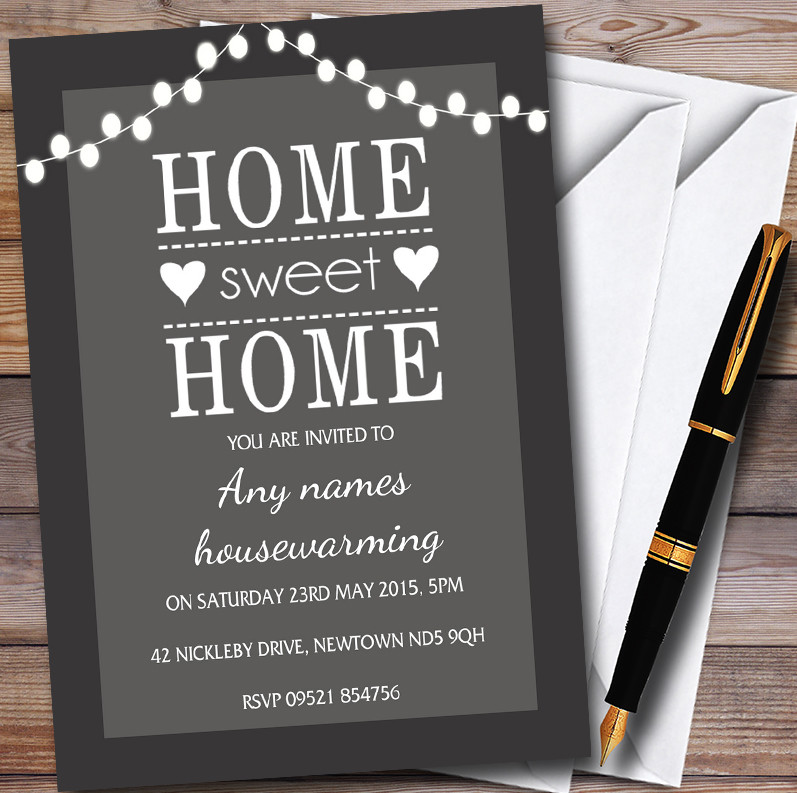 Grey String Lights Personalised Housewarming Party Invitations