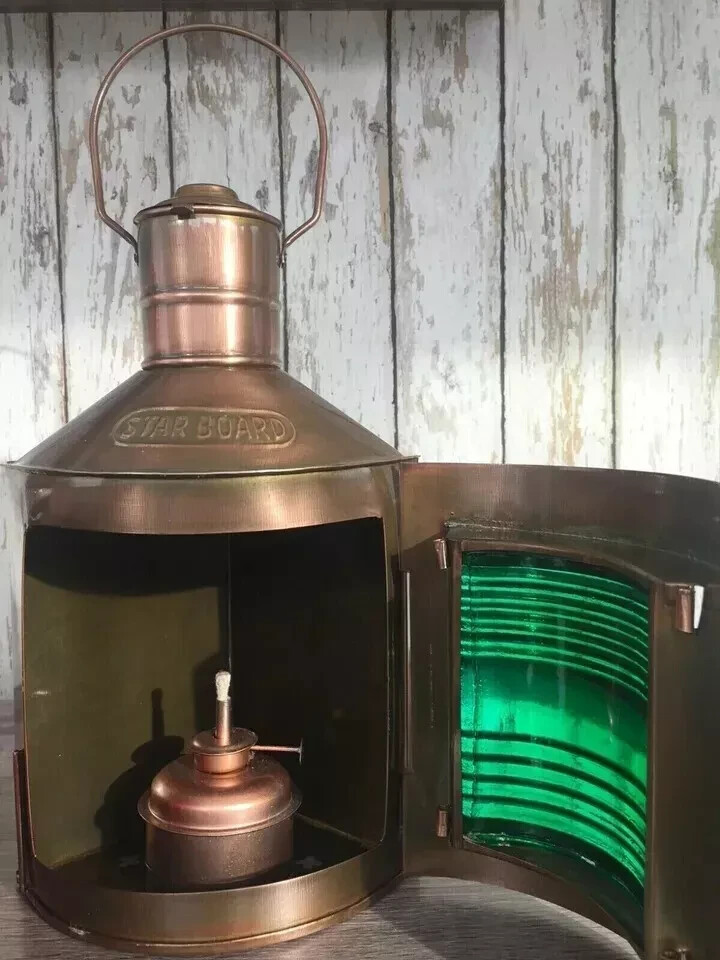 Port & Starboard Lanterns, Nautical Oil Lamps, Antique Brass Finish, Ship Lights