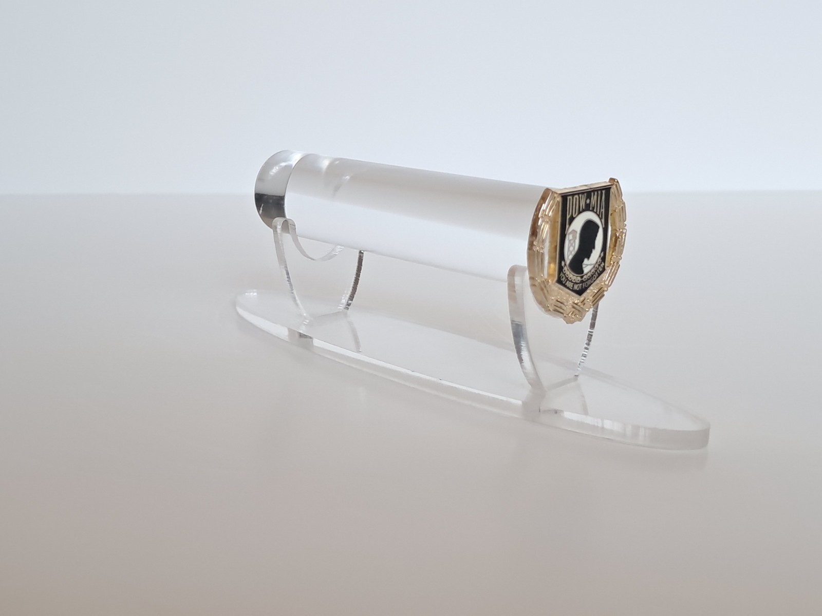 Handgun Firearm Gun Safe Shelf Display Rod - 1 & 1/8" POW*MIA Enamel Topper