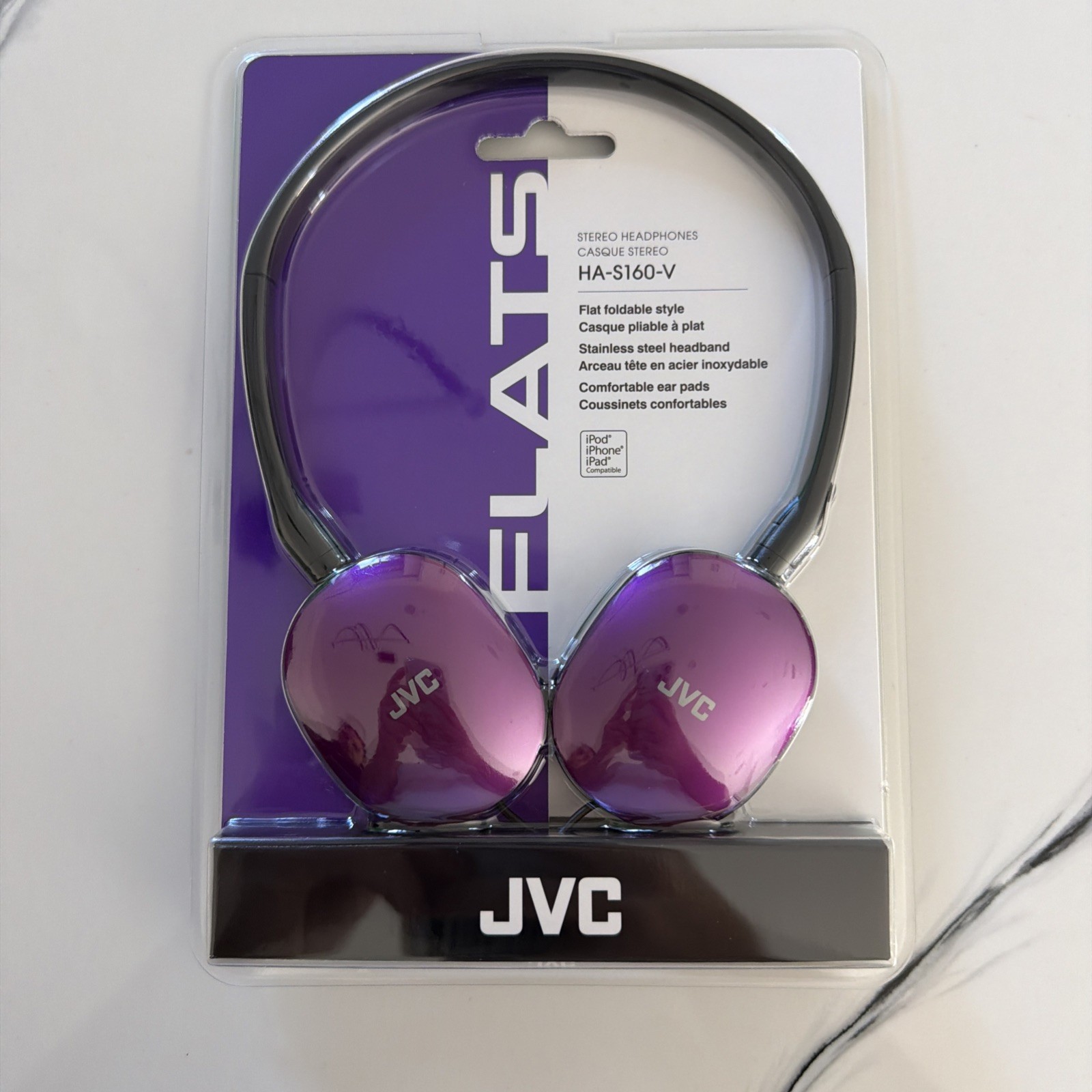 JVC HAS160V Flats Lightweight Folding Headphones On Ear (Violet) [New Headphone]