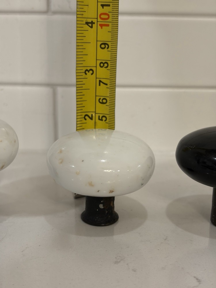Porcelain Door Knobs – Two Speckled White And Too Black – Four Total
