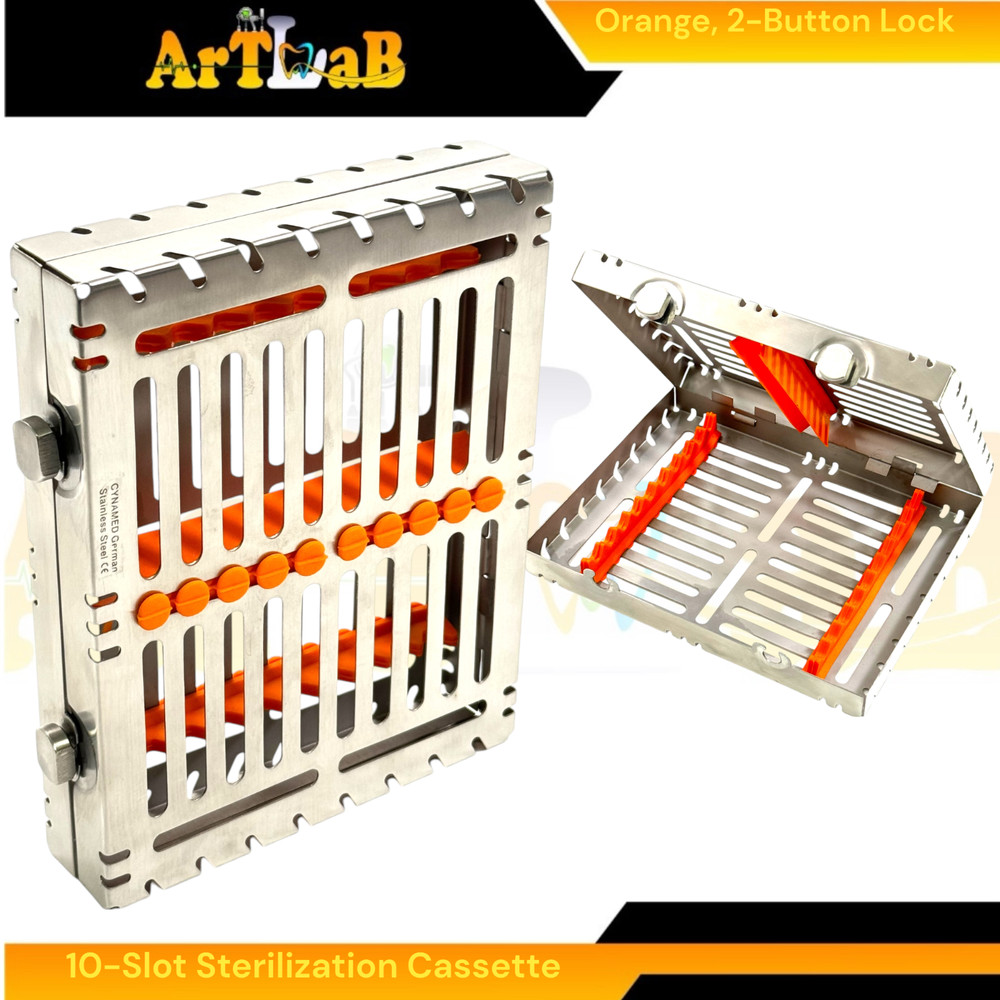 6 Count - Sterilization Cassettes for 10 Instruments, Detachable, 2-Button Lock