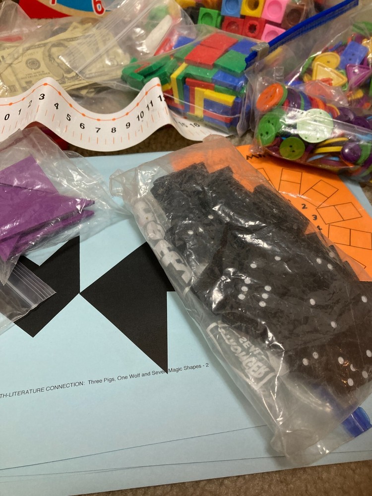 Homeschool Math Manipulatives Lot Geometry, Pattern Blocks, Clock, Multilinks