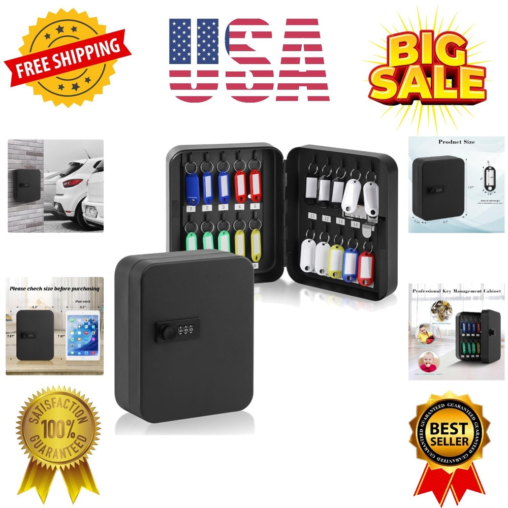 20 Key Storage Lock Box with Code, Key Cabinet Organizer Wall Mount with Comb...