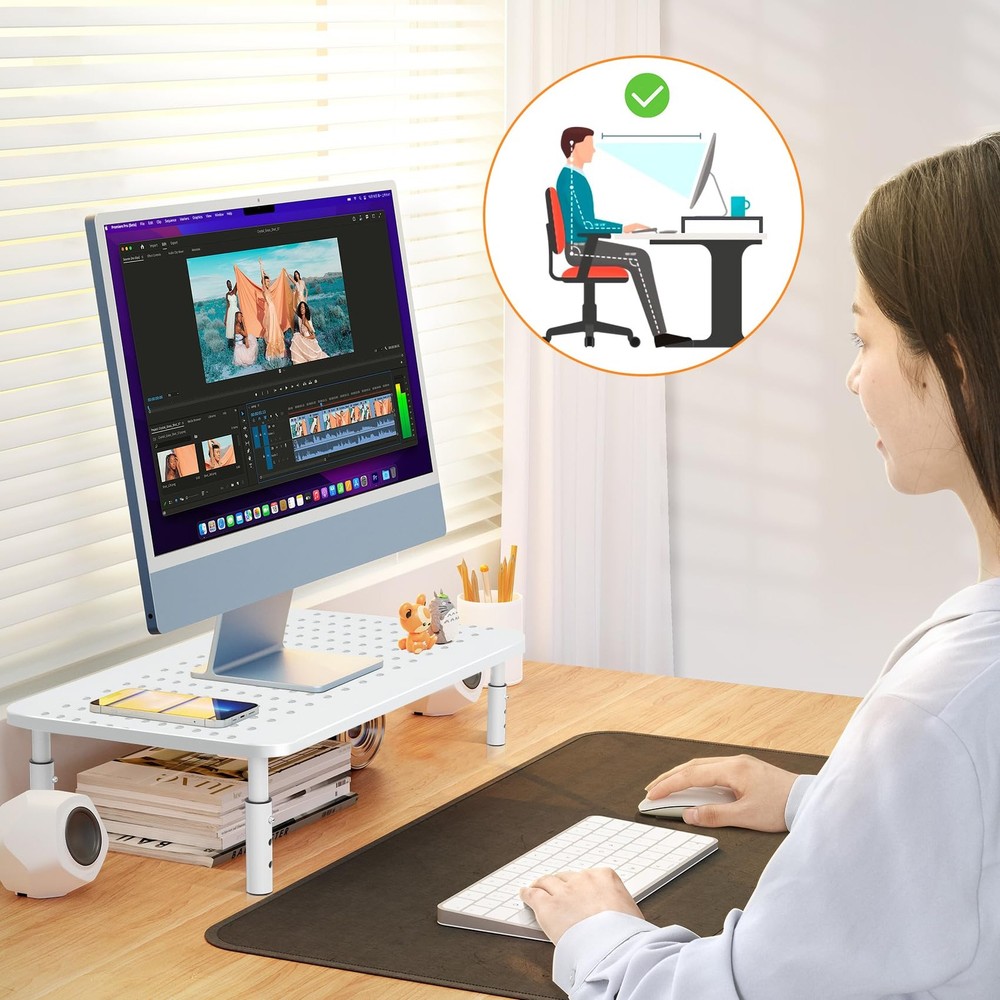 Monitor Stand Riser, Metal Computer Stand, 3 Height Adjustable Screen Riser w...