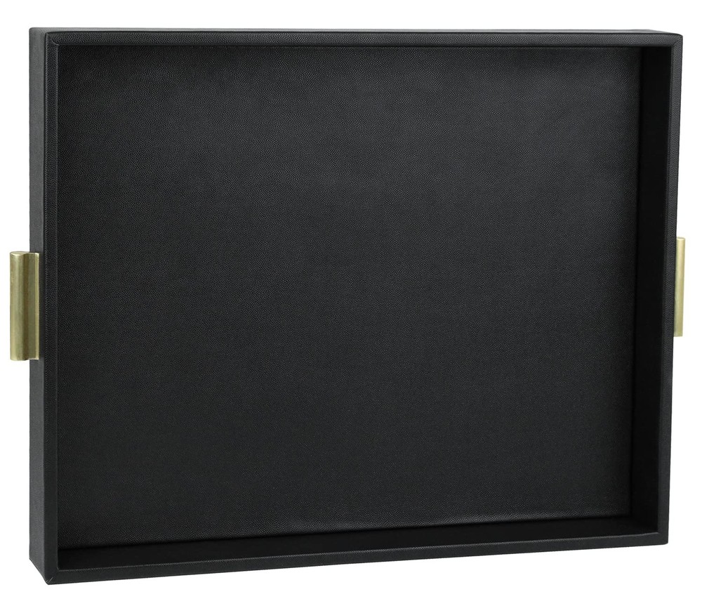 HofferRuffer Extra Large Serving Tray with Handles, Elegant Faux Leather Storage