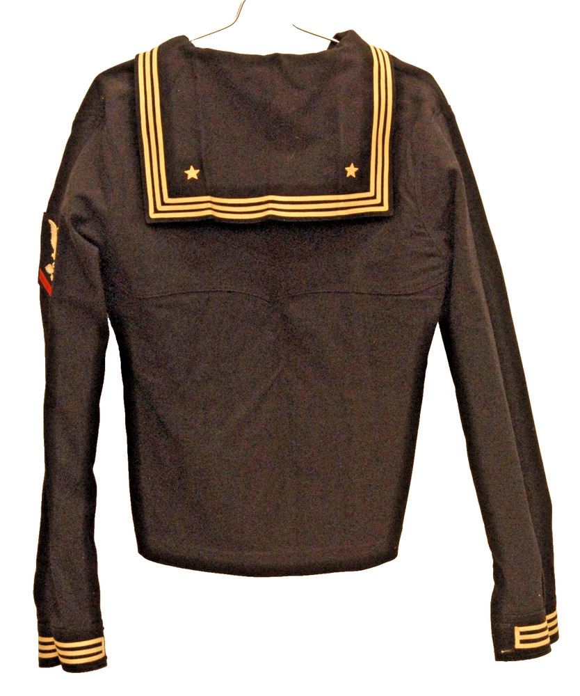 ID'd WWII U.S. NAVY CRACKER JACK UNIFORM, HAT, BELT, DOG TAG, PHOTO'S, CARDS