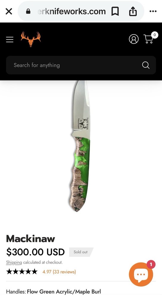Rapid River Knifeworks Mackinaw Maple Burl/ Flow Green Acrylic