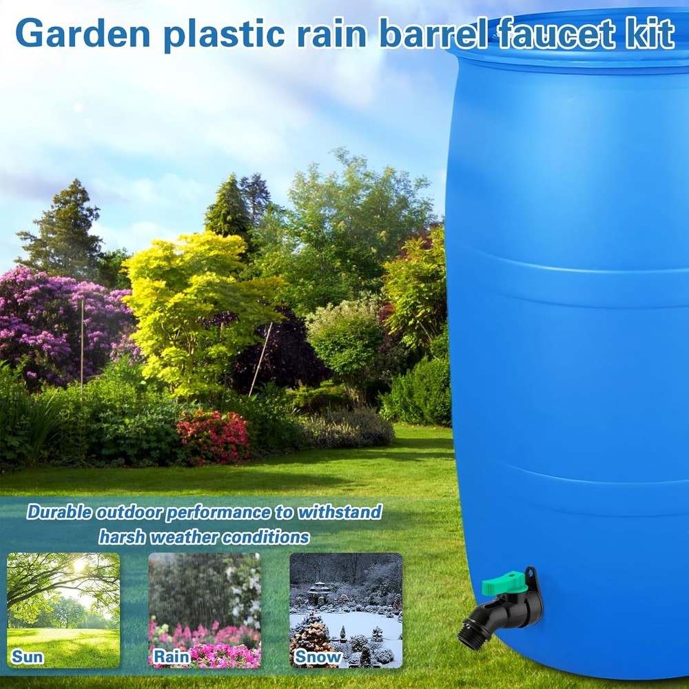 Rain Barrel Spigot Kit with High Flow Valve No Inside Access Needed,External Ins