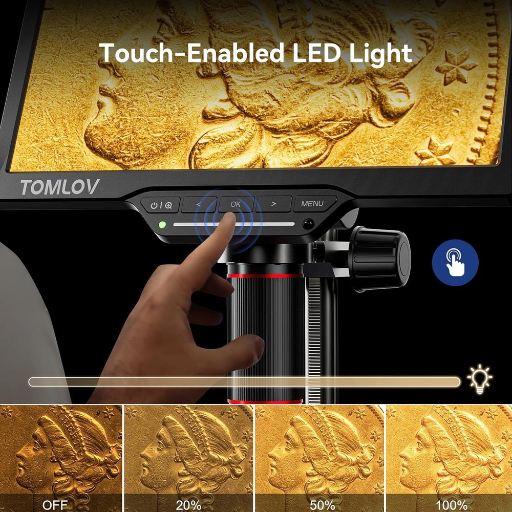 TOMLOV DM202 Max Digital Microscope 1500x Coin Microscope with Lights 25MP HDMI