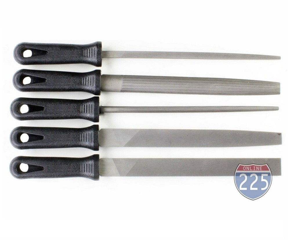 5 Piece 10" Second Cut File Set Round Square Flat Half-Round Hand Tool Kit