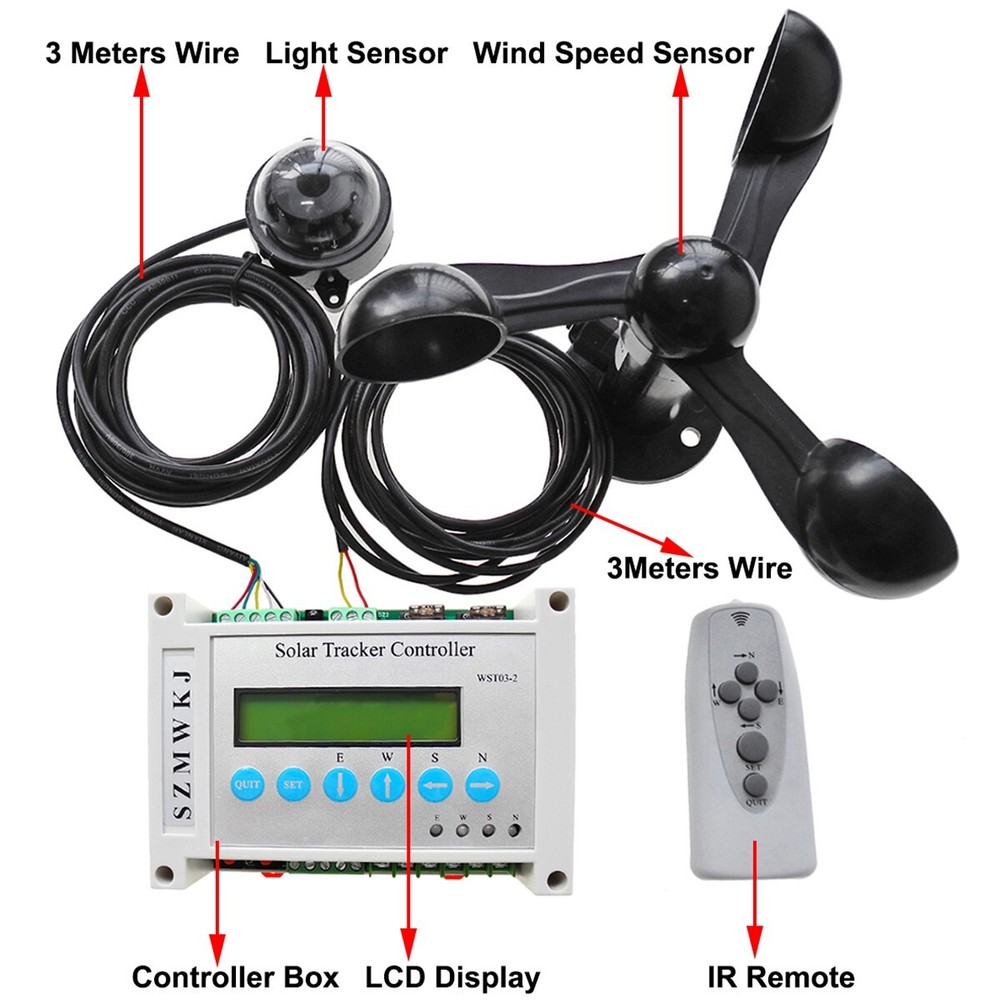 LCD 12V 24V Solar Panel Tracking Dual Axis Solar Tracker Controller & Anemometer