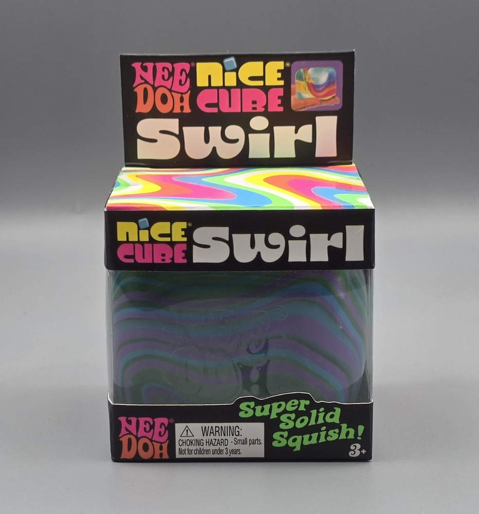 Nee Doh Nice Cube Swirl Super Solid Squish Squeeze Toy, Multicolor