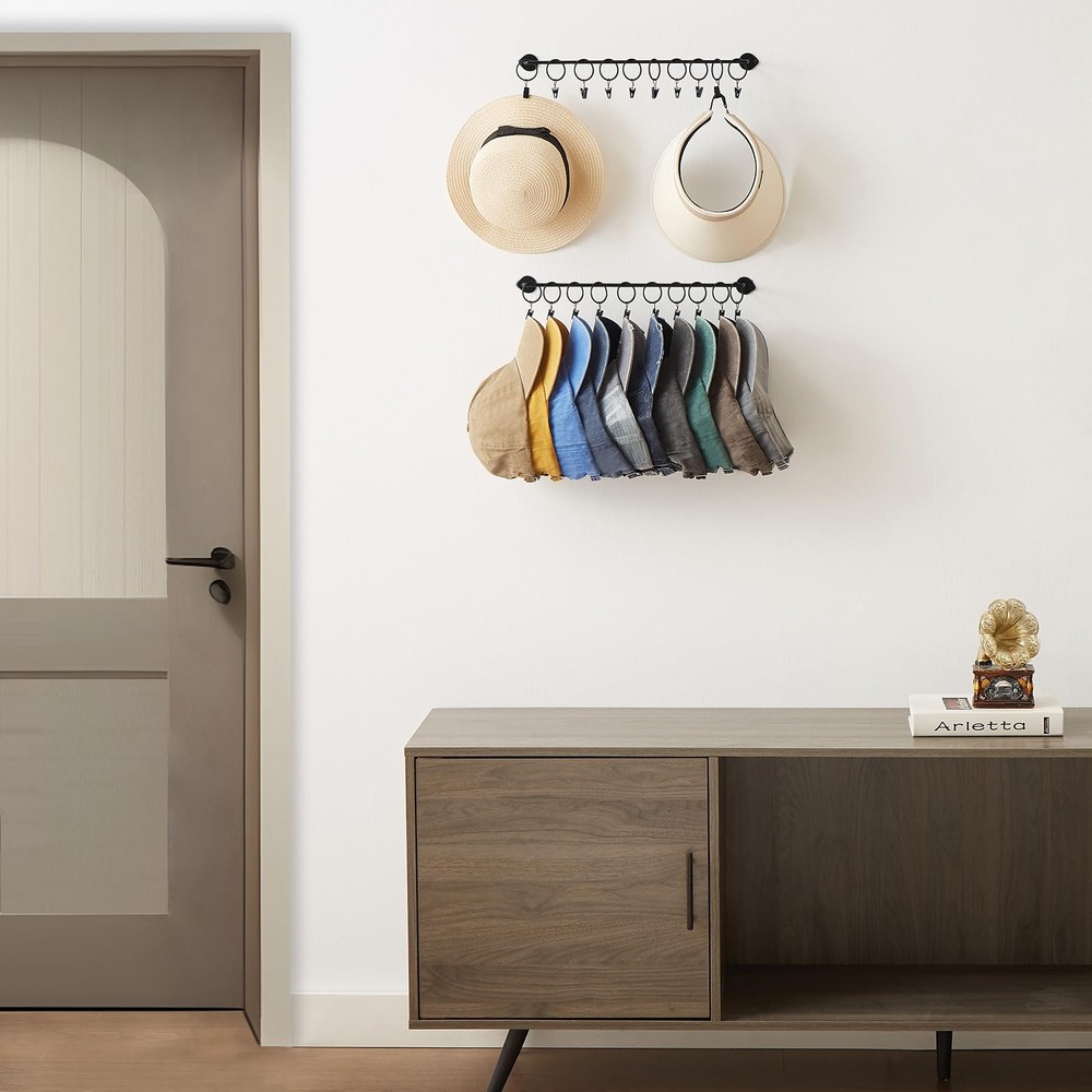 Viklluyr Hat Rack for Baseball Cap Storage with 20 Hooks - 2-Pack, Black