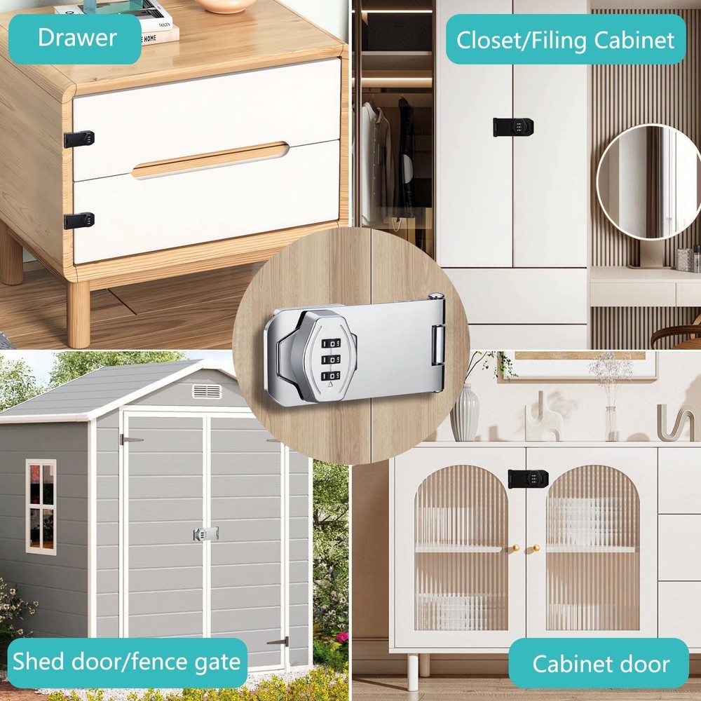 Closet Door Lock, 3-Digit Cupboard Locks with Code Keyless Combination Cabine...