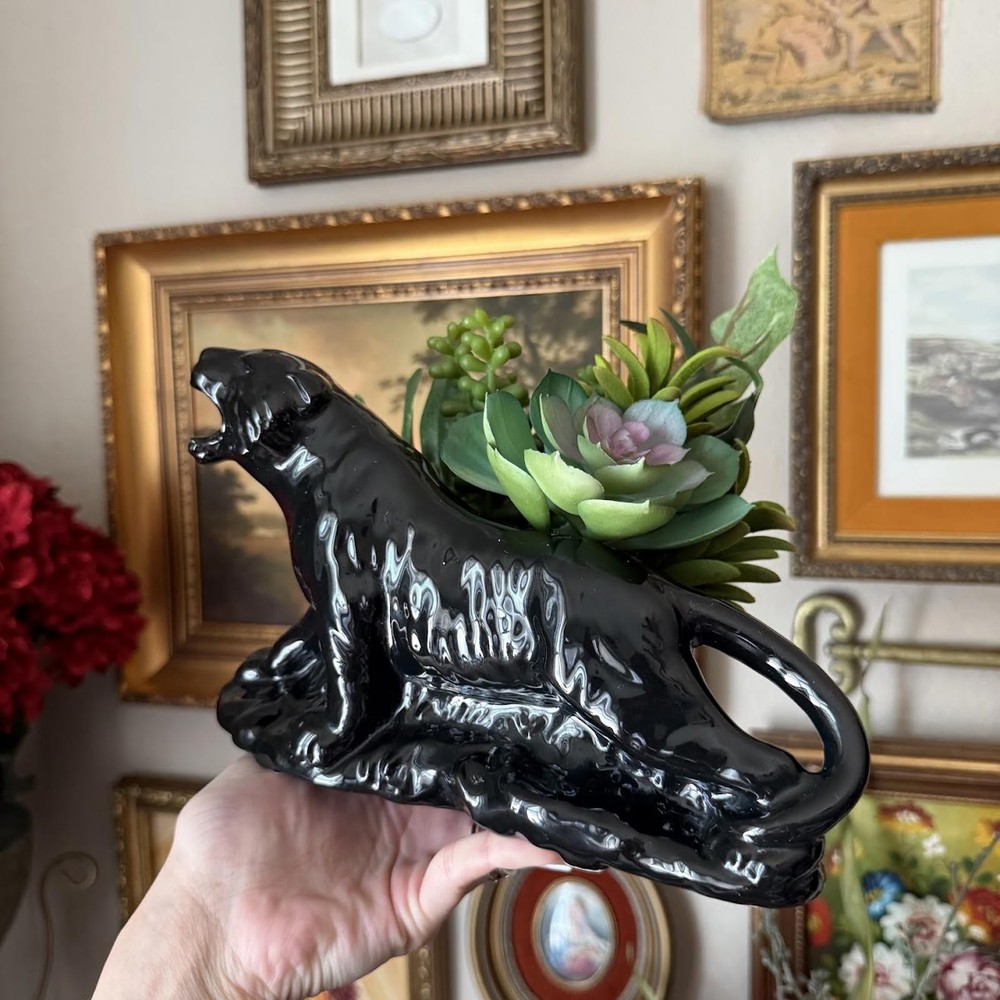 Vintage Black Panther Ceramic Planter