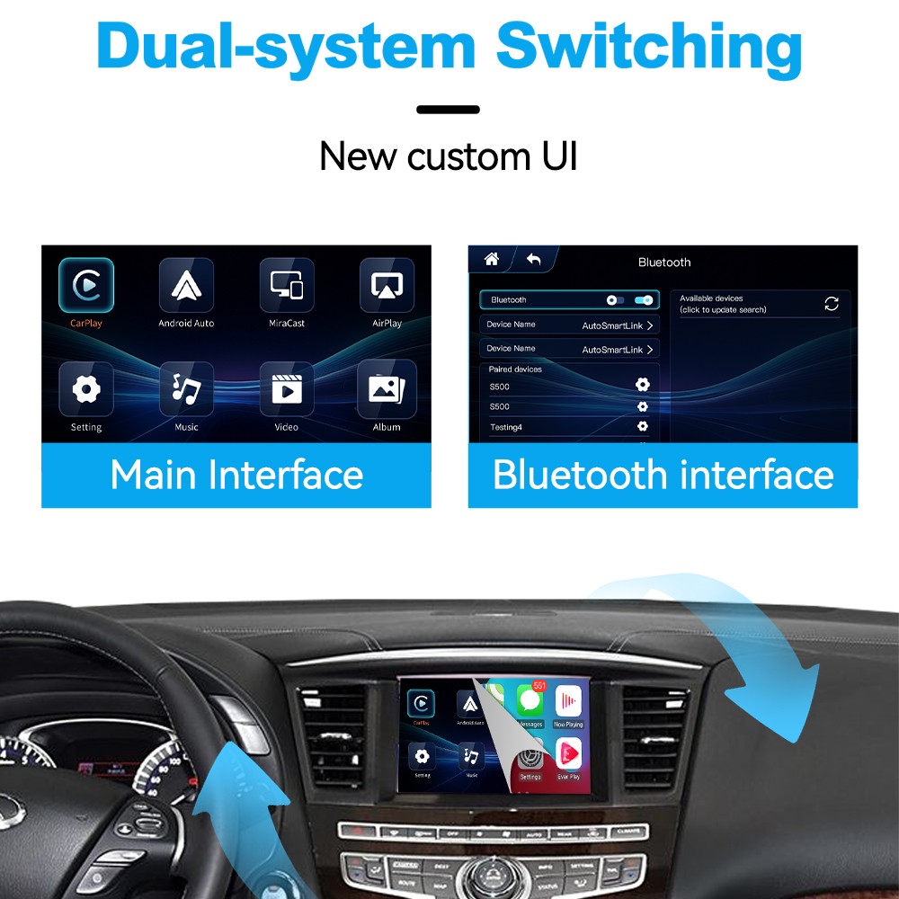 Wireless Apple Carplay, Android Auto, Mirroring, For Infiniti Q70 QX60 2015-2019